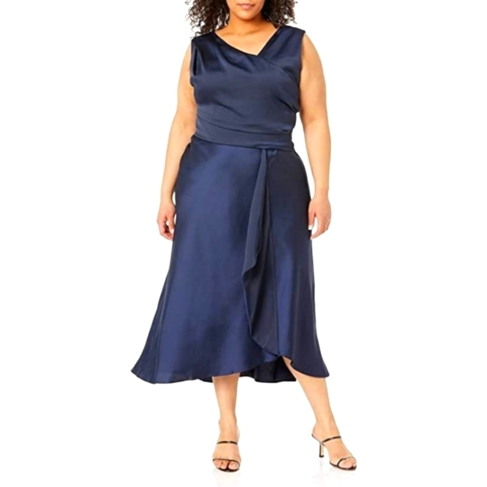 NWT Taylor Satin Dress Size 14W Navy blue